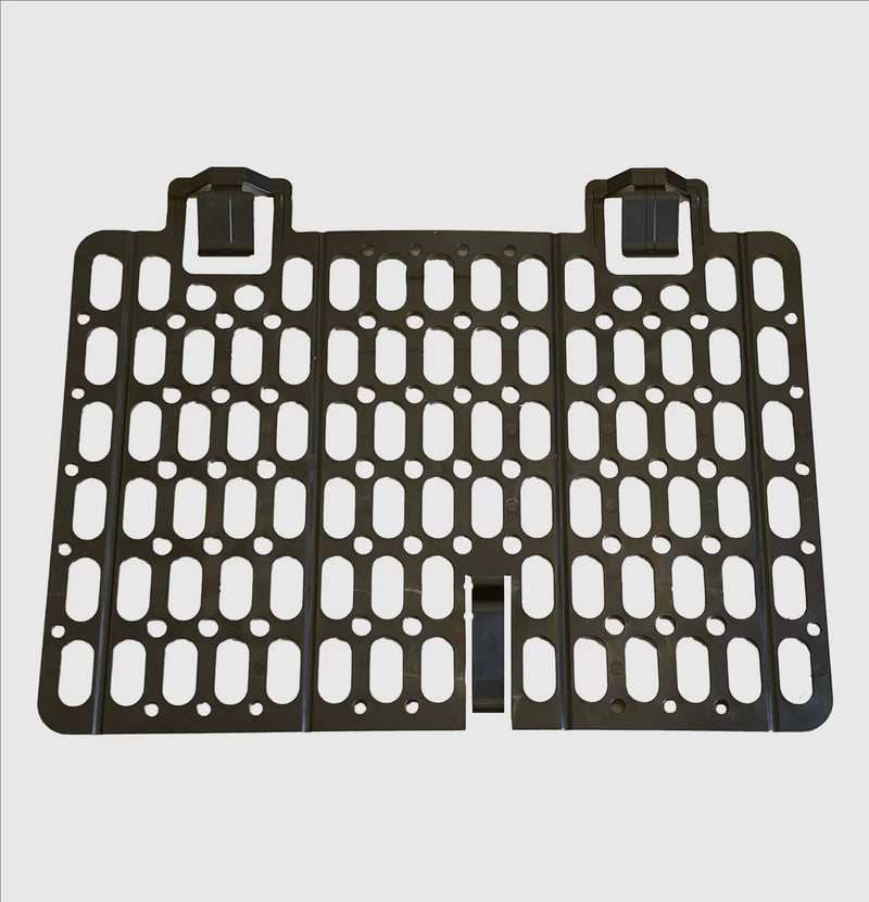 Bild in Galerie-Viewer laden, A black scaffolding brick guard mesh with a honeycomb pattern and loops at the top for attachment.
